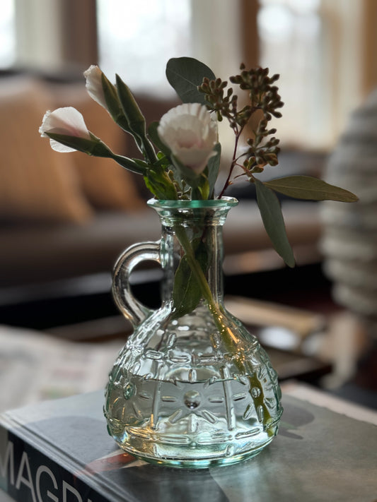 Light Green Pressed Glass Bud Vase