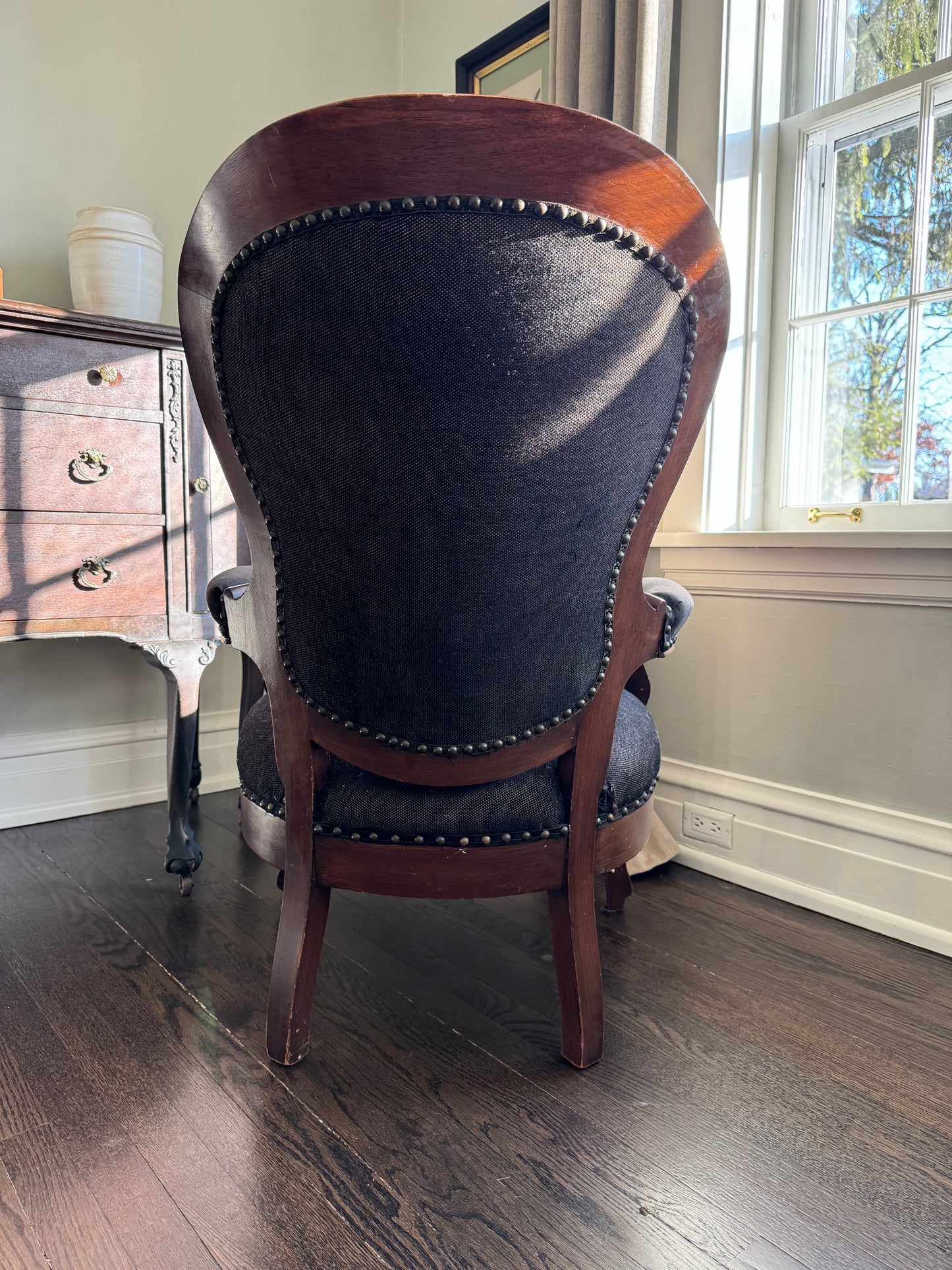 19th Century French Victorian Carved Wood & Floral Needlepoint Armchair