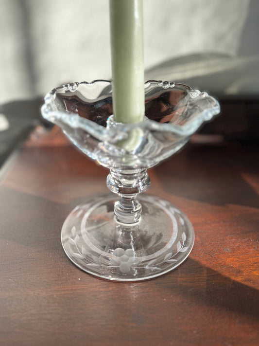 Etched Glass Decorative Candlestick Holder