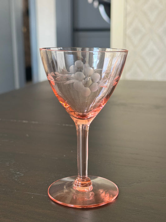 Vintage Etched Pink Cordial Glassware (set of 2)