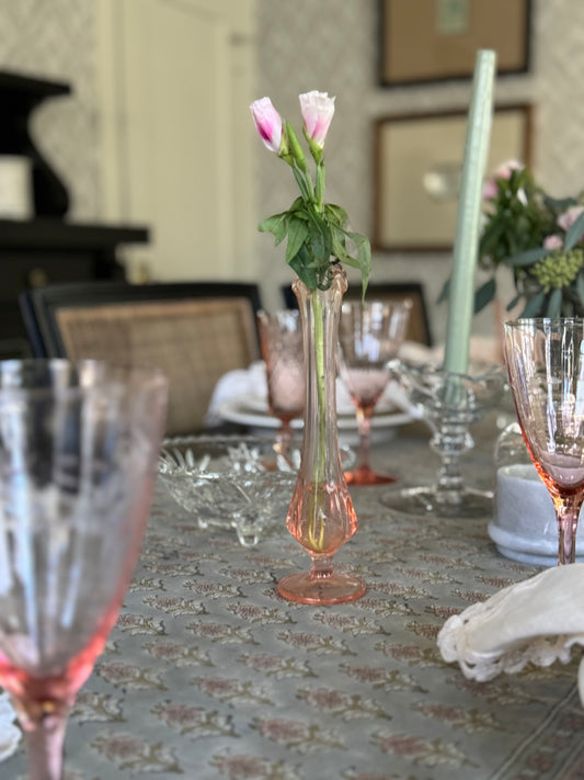 Vintage Pink Swung Glass Bud Vase